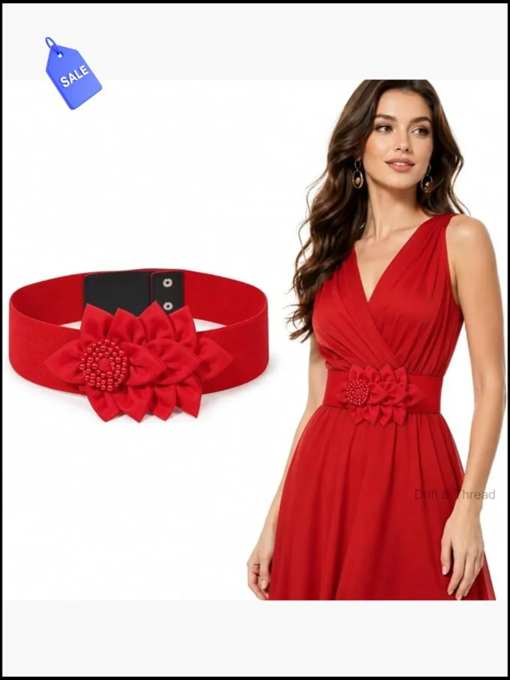 Stretchy Wide Elastic Waist Belt with Flower Embellishments - Chunky Fashion
